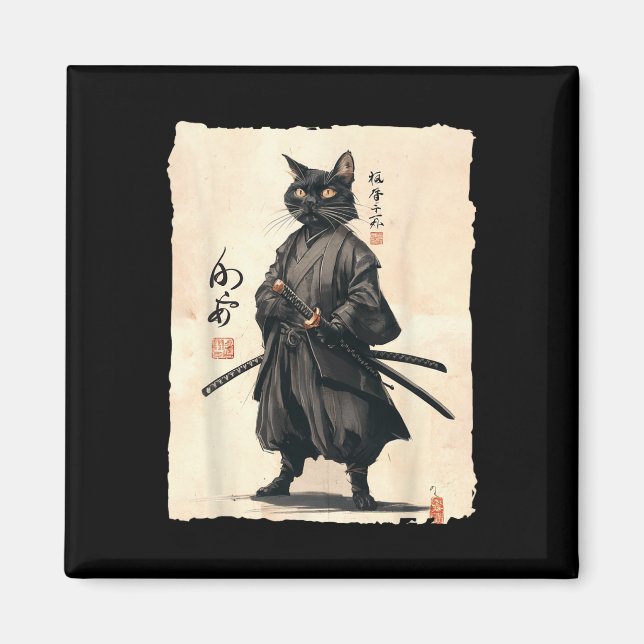 Samurai Cat Japanskt anime Cat Lover Lover Funny F Magnet (Framsidan)