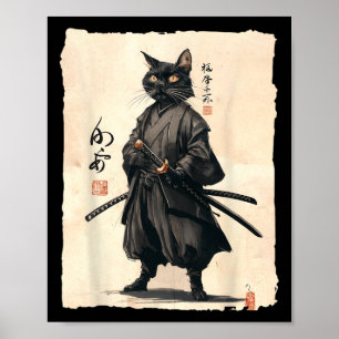 Samurai Cat Japanskt anime Cat Lover Lover Funny F Poster