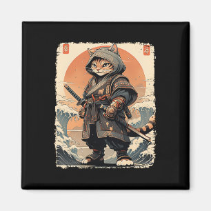 Samurai Cat Katana Fullt Gear Warrior Fighter Japa Magnet