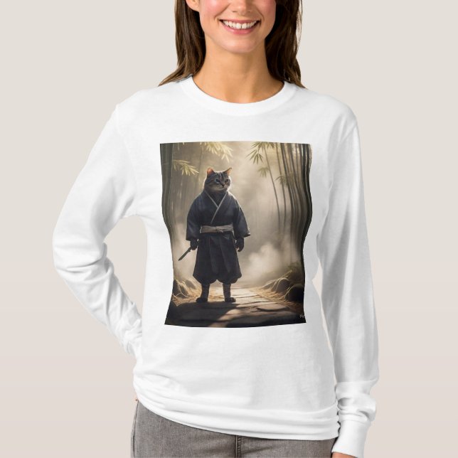 Samurai Cat - Kattdjuret Warrior T Shirt (Framsida)