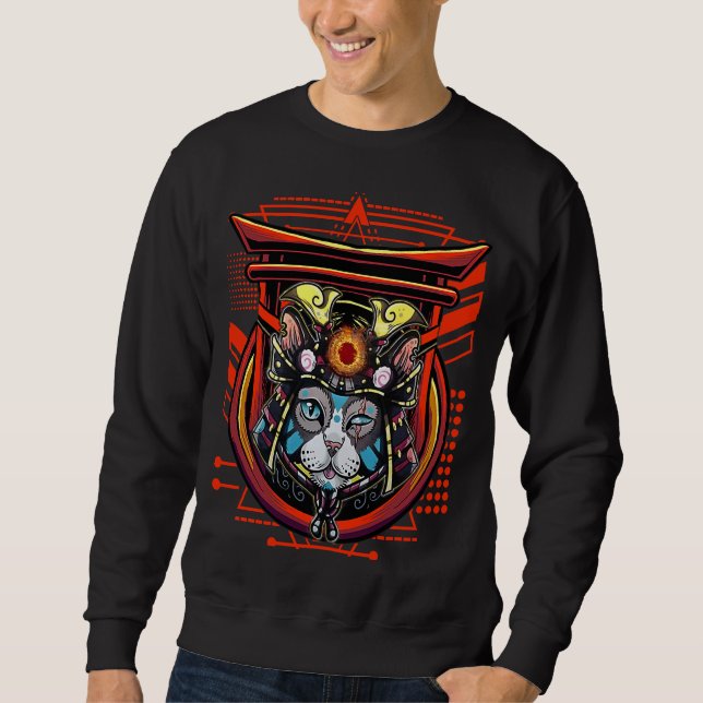 Samurai Cat Lång Ärmad Tröja (Framsida)