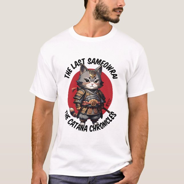 Samurai Cat Manar White T Shirt (Framsida)
