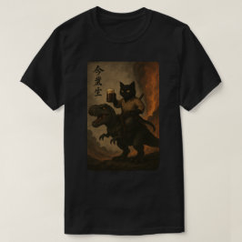 Samurai Cat med Beer & T-Rex, Cat Riding Dinosaur T Shirt