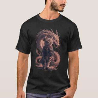 Samurai Cat med Dragon T Shirt