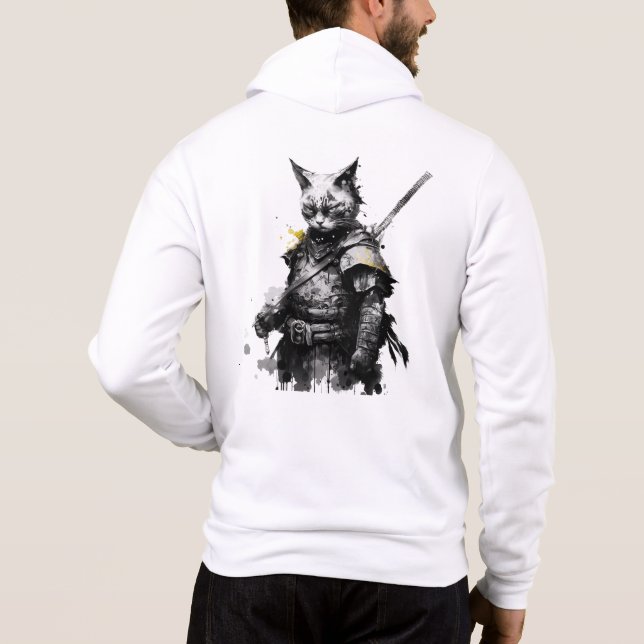 Samurai Cat med katana, svart och gult T Shirt (Baksida)