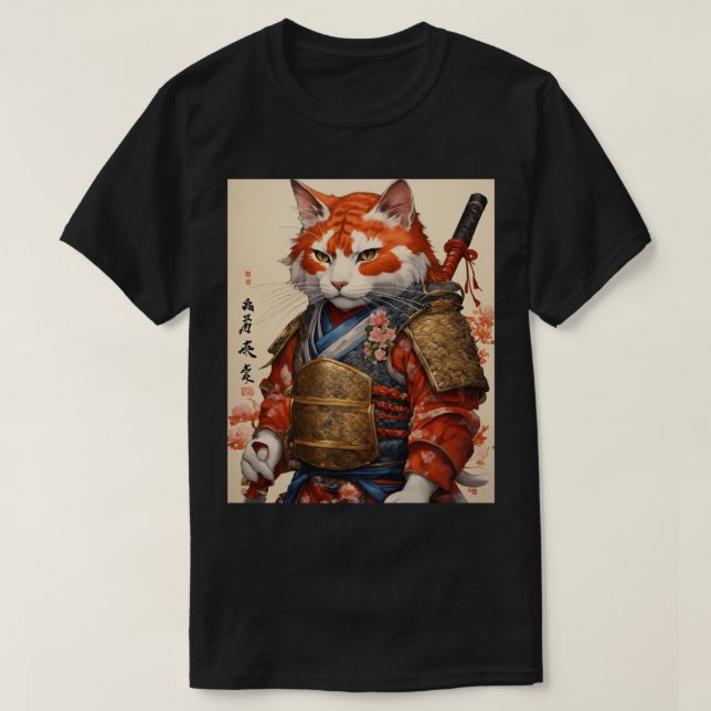 Samurai Cat med Koi Armor T-Shirt Design (Design framsida)