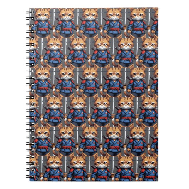 Samurai Cat Pixel Art Anteckningsbok (Framsidan)