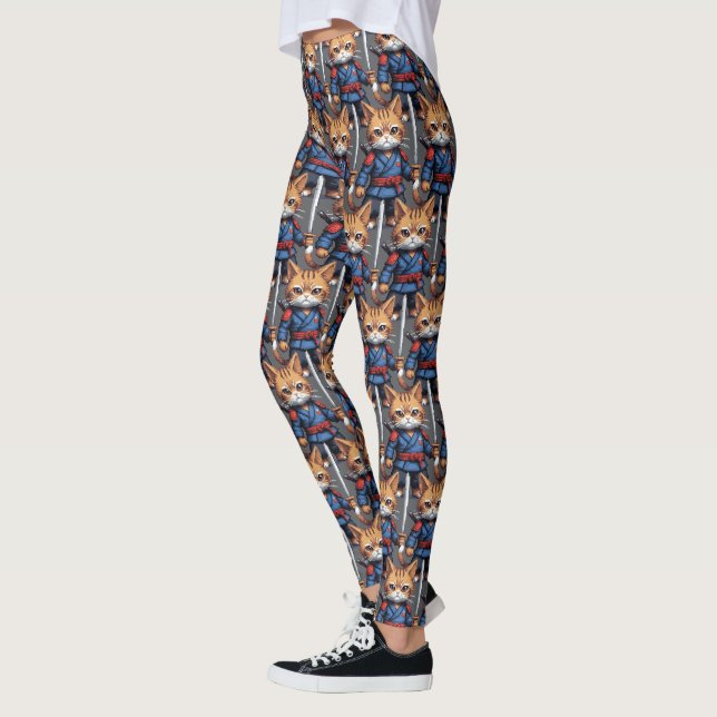 Samurai Cat Pixel Art Leggings (Vänster)