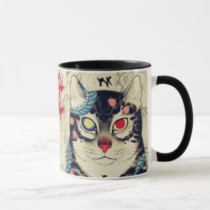 SAMURAI CAT PORTRÄTT MED SERPENT TATTOOS MUGG