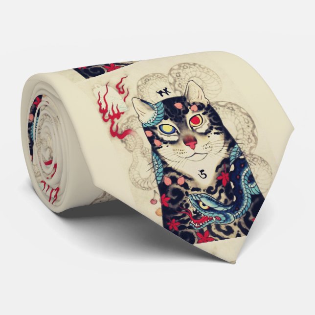 SAMURAI CAT PORTRÄTT MED SERPENT TATTOOS SLIPS (Rullad)