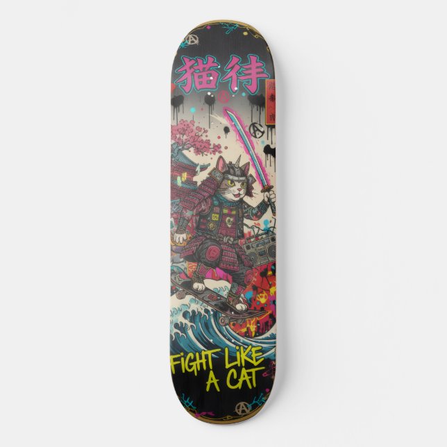 SAMURAI CAT Skateboard Art – Japanese Spirit (Framsida)