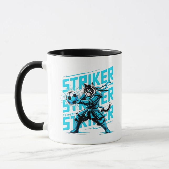 Samurai Cat Soccer Striker Mug | Anime Sports Gift Mugg (Vänster)