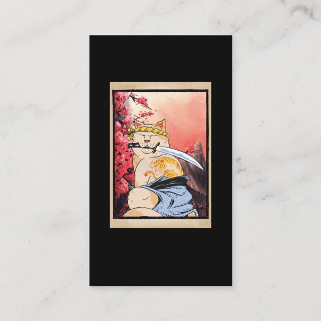 Samurai Cat Swordsman Ninja Kitten Japanska Visitkort (Framsida)