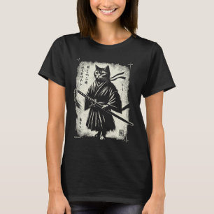 Samurai Cat Ukiyo-e Warrior Art Graphic Sumi-e Cat T Shirt