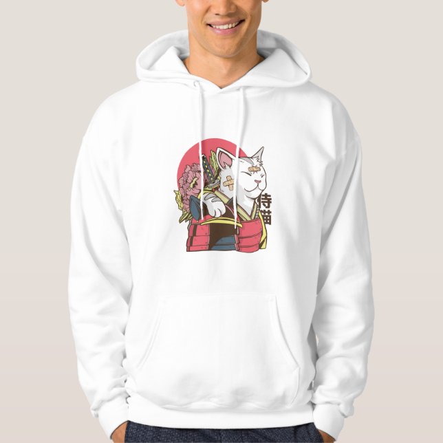 Samurai Cat - Vaporwave Cat Hoodie (Framsida)