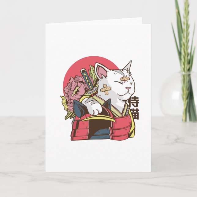Samurai Cat - Vaporwave Cat Kort (Framsida)