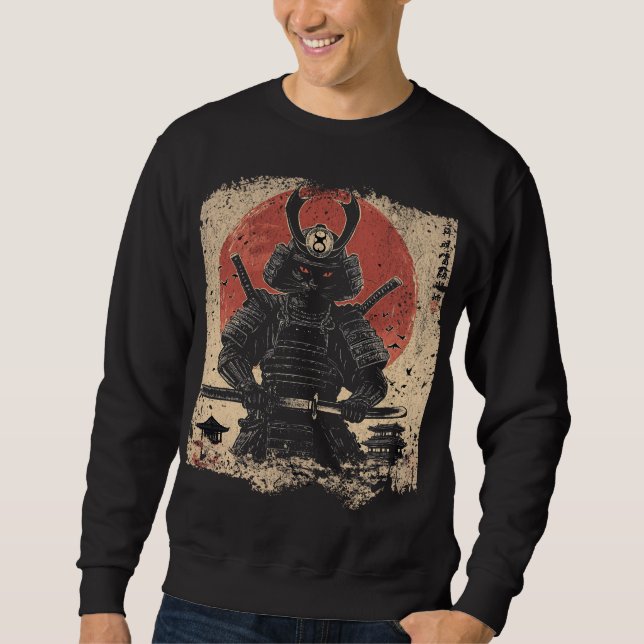 Samurai Cat Warrior Art Älskare Lång Ärmad Tröja (Framsida)
