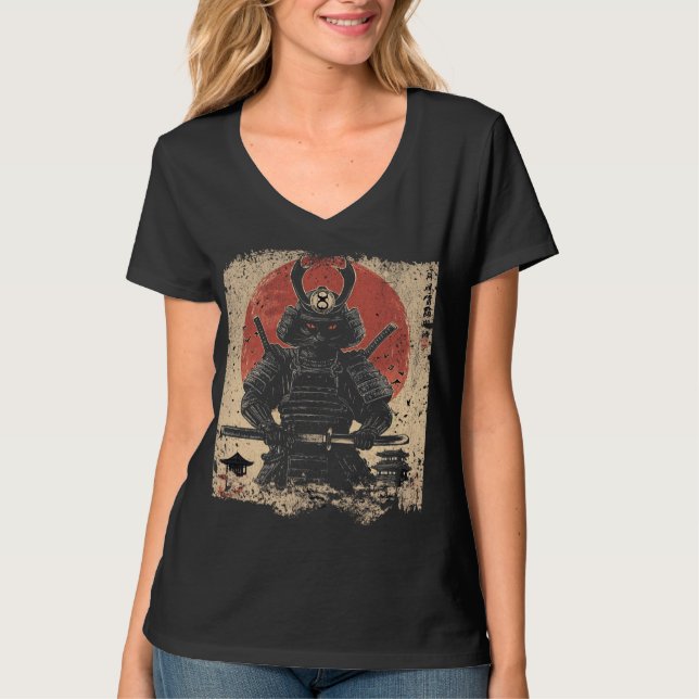Samurai Cat Warrior Art Älskare T Shirt (Framsida)