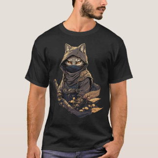 Samurai Cat Warrior Japanese Style Feline Art T Shirt