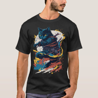 Samurai Cat Warrior Japanese Style Feline Art T Shirt