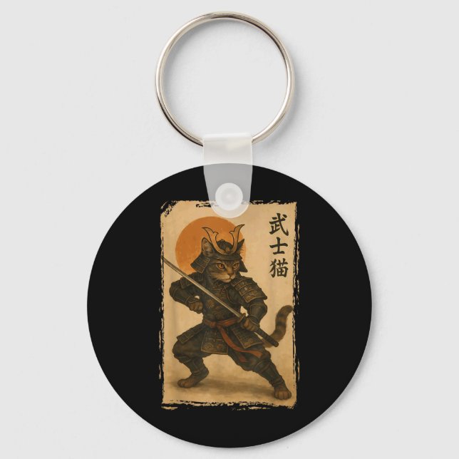 Samurai Cat Warrior japansk Ukiyo-e Artwork Cat S Nyckelring (Framsida)