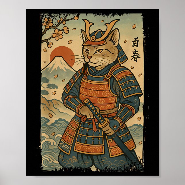 Samurai Cat Warrior japansk Ukiyo-e Artwork Cat S Poster (Framsidan)