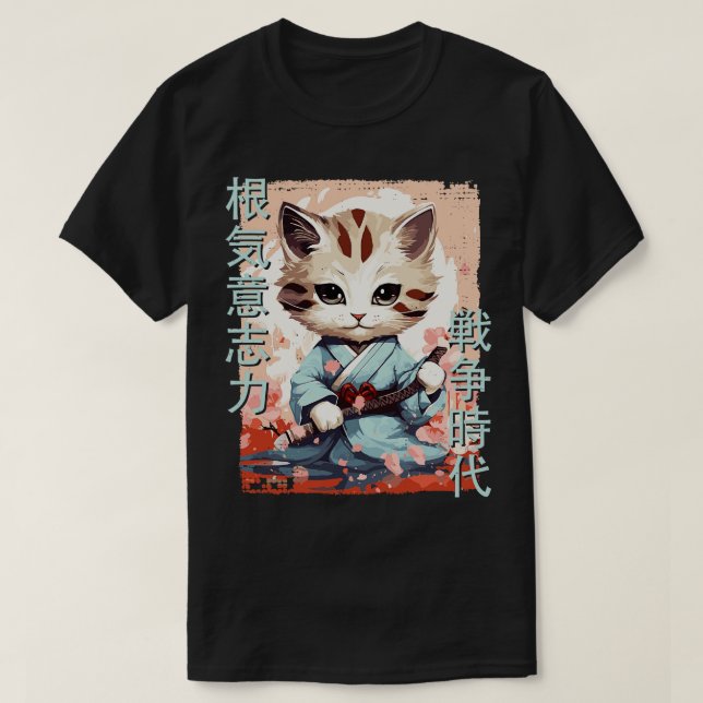 Samurai Cat Warrior Japanska Ninja Kattunge Kawaii T Shirt (Design framsida)
