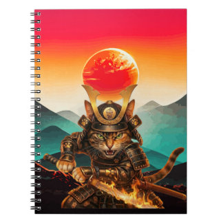 Samurai Cat Warrior Sunset Premium spiral Notebook Anteckningsbok