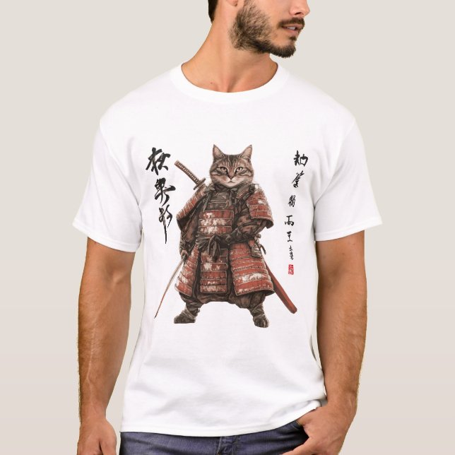 Samurai Cat Warrior T Shirt (Framsida)