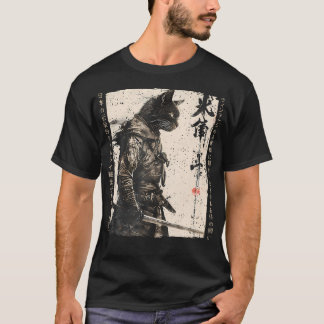 Samurai Cat Warrior Ukiyo Bläck Artwork Cat Samura T Shirt