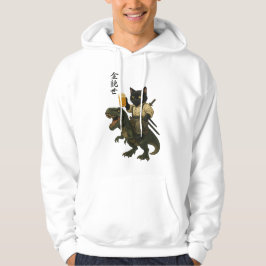 Samurai Cat with Beer & T-Rex | Retro Japanese Art Hoodie