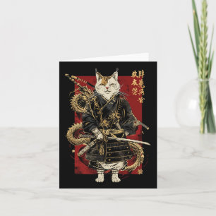 Samurai Cat with Dragon Japanska Kanji Kort