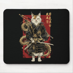 Samurai Cat with Dragon Japanska Kanji Musmatta