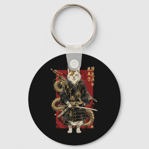 Samurai Cat with Dragon Japanska Kanji Nyckelring
