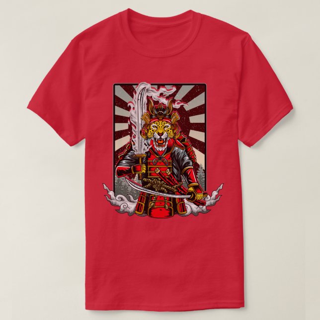 Samurai Cheetah Warrior Japan T Shirt (Design framsida)