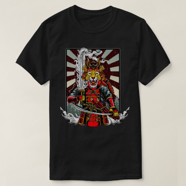 Samurai Cheetah Warrior Japan T Shirt (Design framsida)