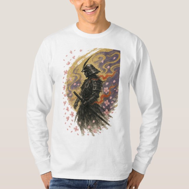 【Samurai Cherry Blossom Long Sleeve T-Shirt】 T Shirt (Framsida)