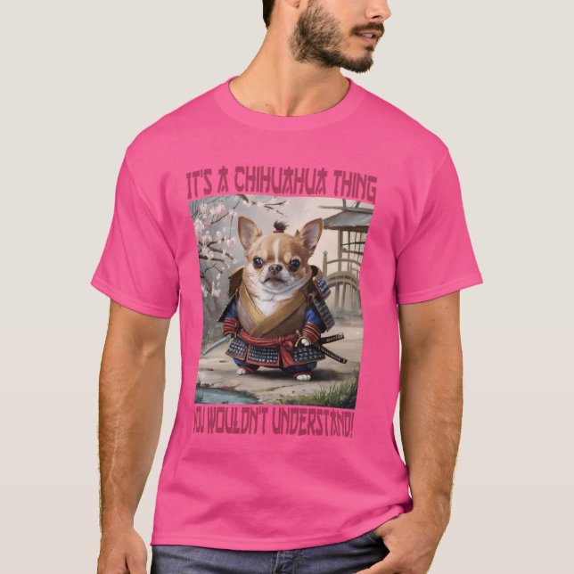 Samurai Chihuahua Sak Rolig hund T Shirt (Framsida)