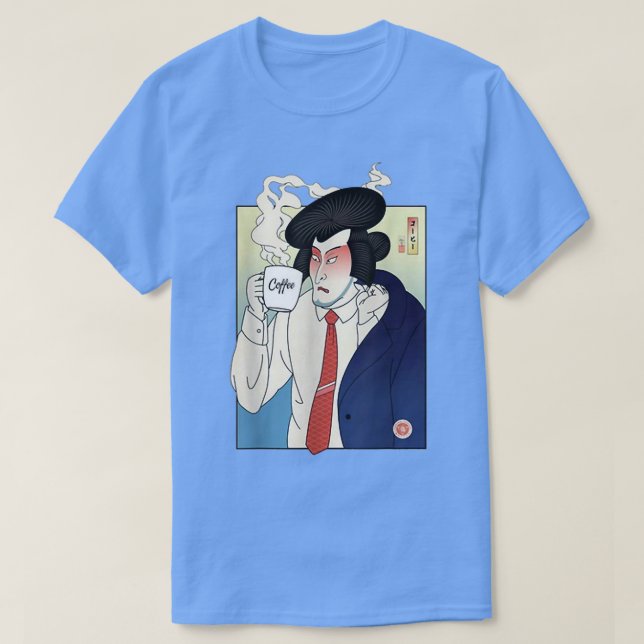 Samurai Drink Coffee Ukiyoe japansk Warrior Älskar T Shirt (Design framsida)