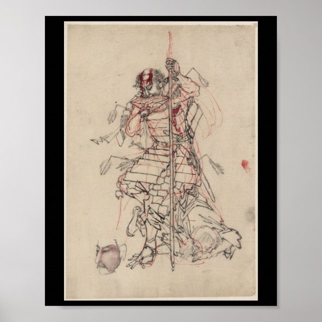 Samurai drink Sake circa 1800-talet Poster (Framsidan)
