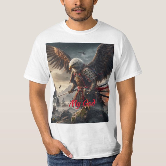 Samurai Eagle: Hyper-Realistic Battlefield Scene T Shirt (Framsida)