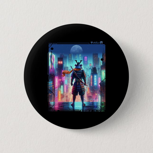 Samurai Electric Pole på japanska Retro Cyberpunk Knapp (Framsida)