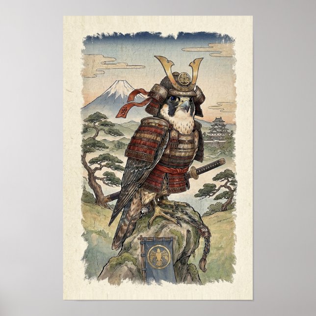 Samurai Falk Ukiyo-e - Japansk Rovfågel Poster (Framsidan)