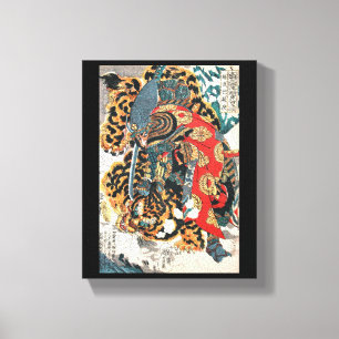 Samurai Fighting a Tiger, Kuniyoshi, Ukiyo-e Canvastryck
