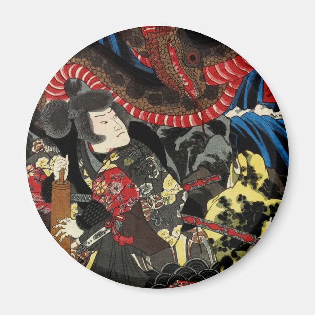 SAMURAI FIGHTING GIANT SNAKE TOAD MAGNET (Framsidan)