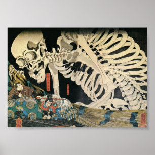Samurai Fighting och Giant Skeleton c. 1 800 Poster