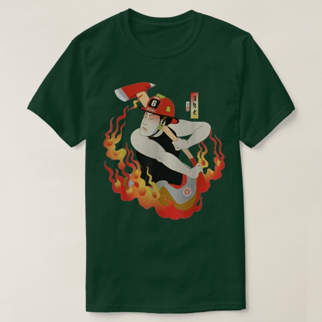 Samurai Firefighter Fireman Ukiyoe Japanska Warrio T Shirt (Design framsida)