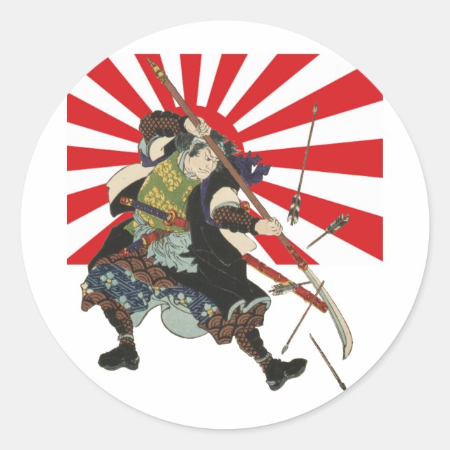 Samurai Flagga Sticker Runt Klistermärke (Framsida)