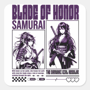 Samurai-flicka Fyrkantigt Klistermärke