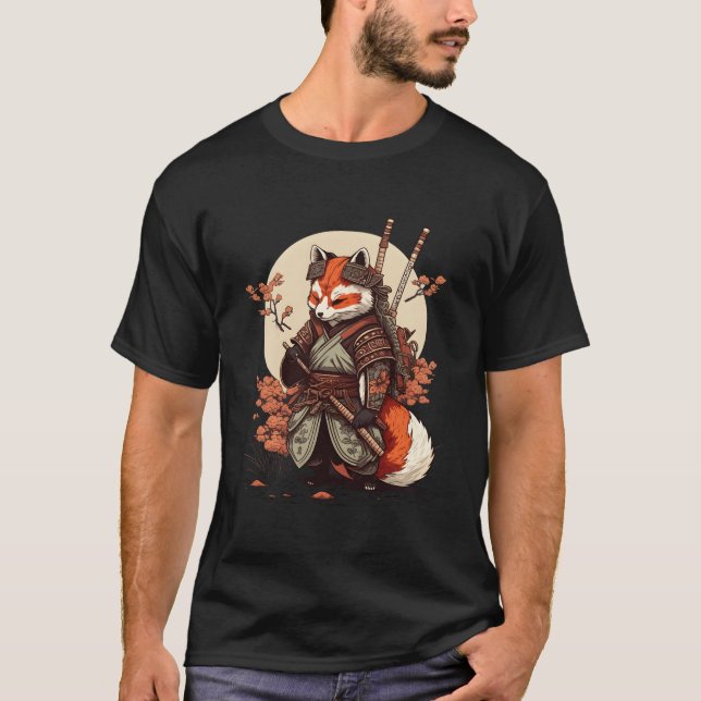 Samurai Fox Warrior Japanese Ninja Fox Kawaii T Shirt (Framsida)